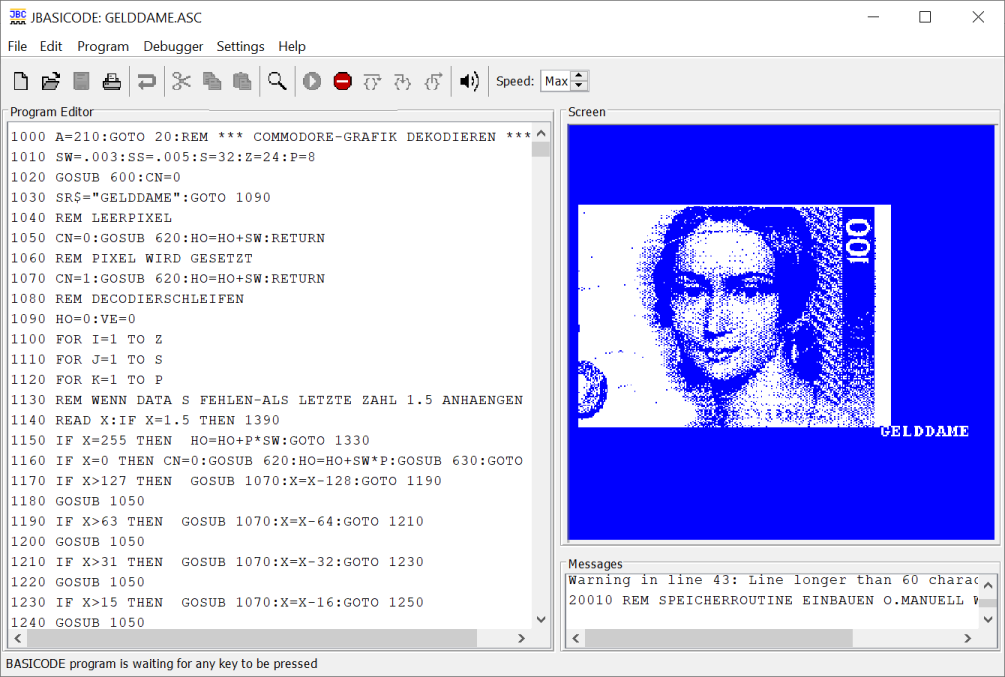 Screenshot of JBASICODE with English user interface